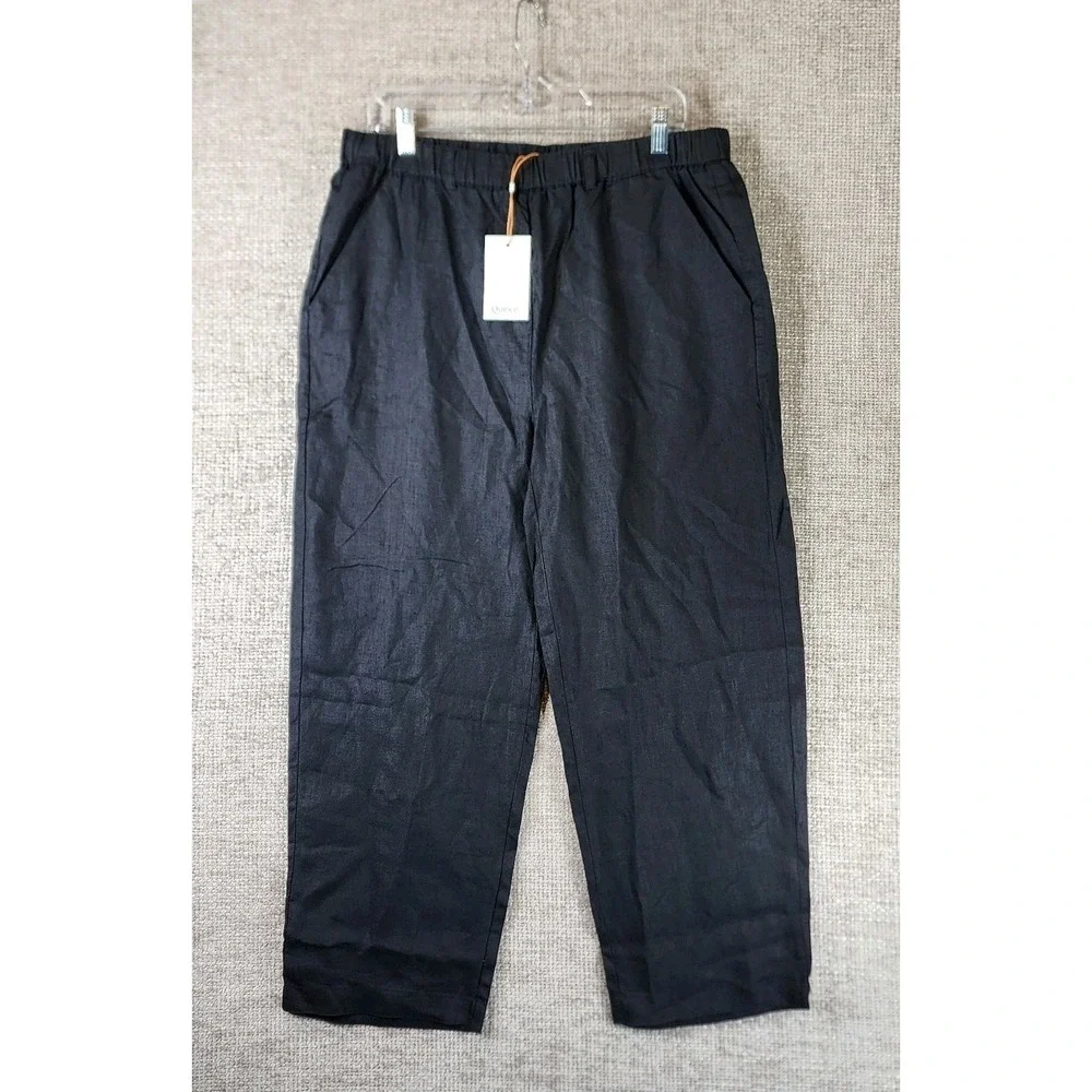 Quince 100% European Linen Pants Womens L Black Pull On Beachy Coastal NEW